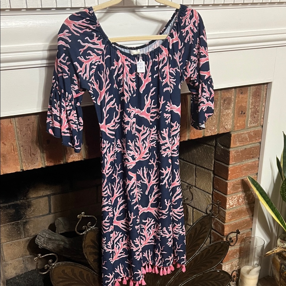 Simply Southern Navy Dress with Pink Coral Print - Mini
